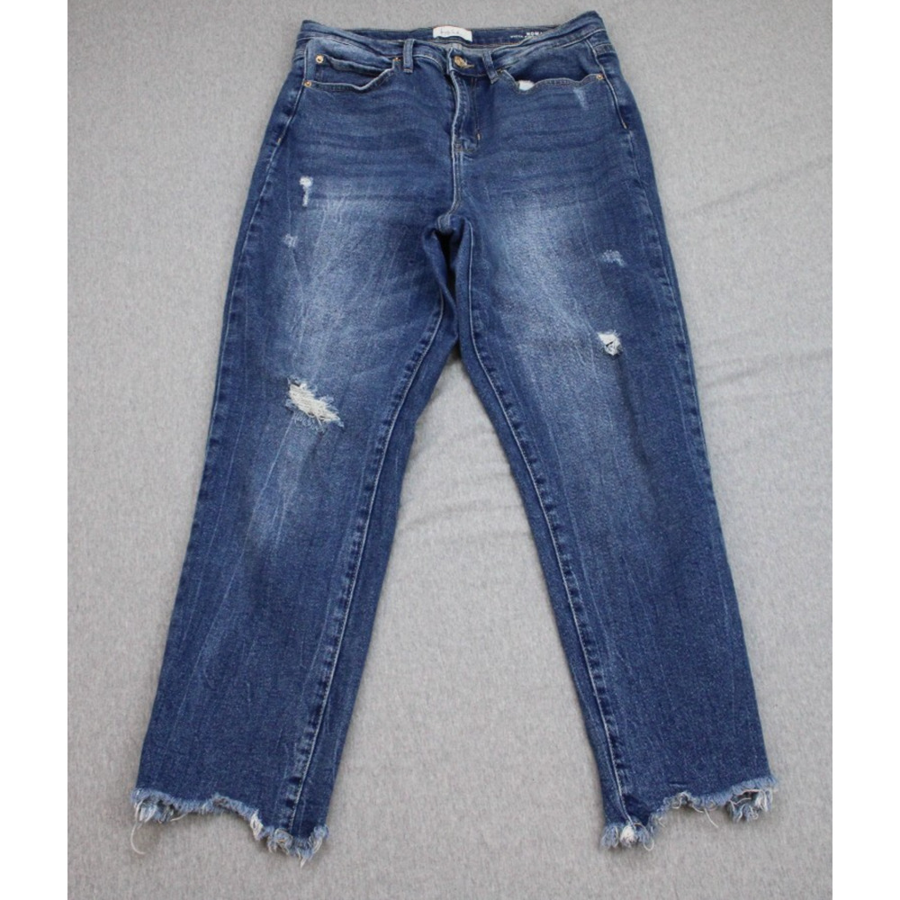 Nicole Miller Jeans Womens 8 Blue Cotton Blend Stretch Straight Nomad Frayed Hem